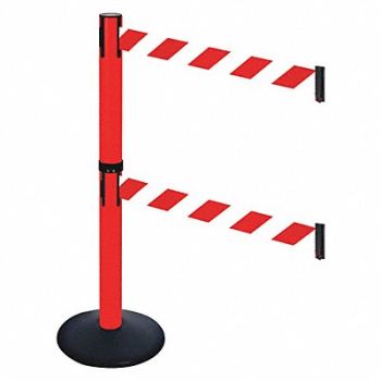 RETRACTA-BELT Barrier Post Black Red/White Belt Sloped, 48VJ49