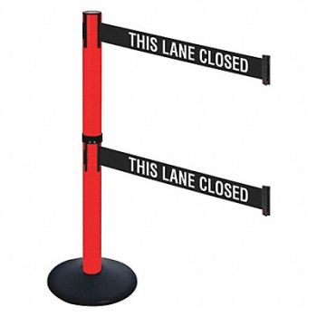 RETRACTA-BELT Barrier Post Black Blk/White Belt Sloped, 48VJ50