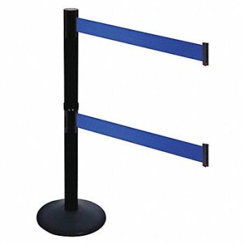 RETRACTA-BELT Barrier Post Blk Blue Belt 2 Belts 40inH, 48VJ54