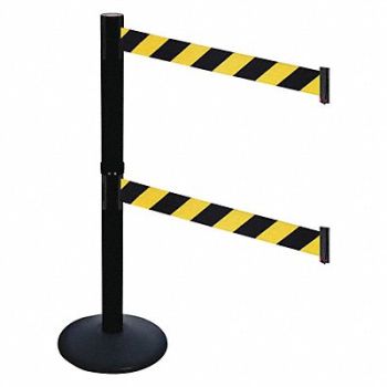 RETRACTA-BELT Barrier Post Sloped Black Black/Ylw Belt, 48VJ55