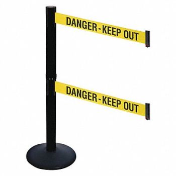 RETRACTA-BELT Barrier Post Blk Ylw/Black Text 2 Belts, 48VJ57