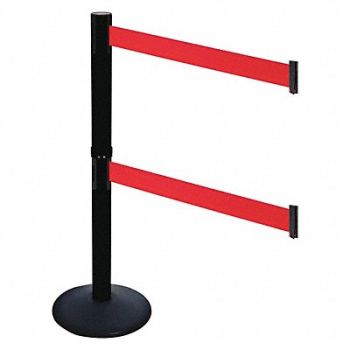 RETRACTA-BELT Barrier Post Blk Red Belt Sloped 40in. H, 48VJ62