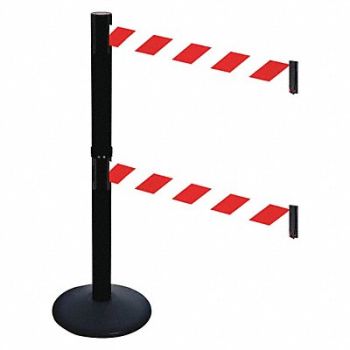 RETRACTA-BELT Barrier Post Blk Rd/White Belt Cast Iron, 48VJ63