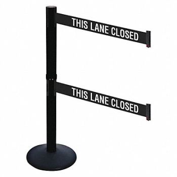 RETRACTA-BELT Barrier Post Blk Cast Iron 3 in Belt W, 48VJ64