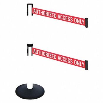 RETRACTA-BELT Barrier Post Red/White Belt Text w/Base, 48VJ66