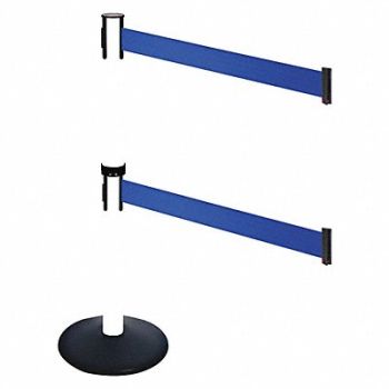 RETRACTA-BELT Barrier Post PVC Post Black Blue Belt, 48VJ68