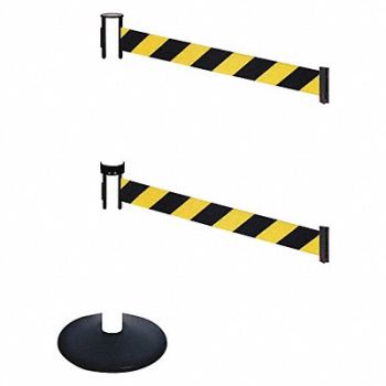 RETRACTA-BELT Barrier Post Black Black/Yellow Belt, 48VJ69