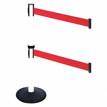 RETRACTA-BELT Barrier Post PVC Post Blk Red Belt 40inH, 48VJ76