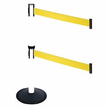 RETRACTA-BELT Barrier Post Ylw Belt 2 Belts 40 in H, 48VJ79