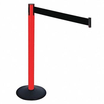 RETRACTA-BELT Barrier Post 40inH Black Belt 3in Belt W, 48VK52
