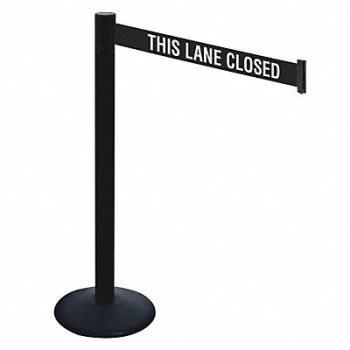 RETRACTA-BELT Barrier Post PVC Post Black/White Belt, 48VK77