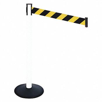 RETRACTA-BELT Barrier Post PVC Post Black/Yellow Belt, 48VK82