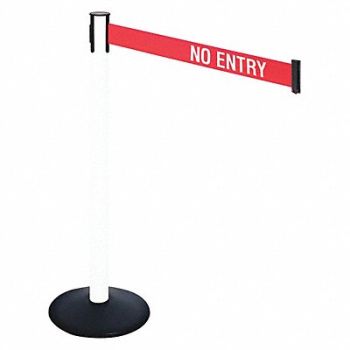 RETRACTA-BELT Barrier Post PVC Post Rd/White Belt Text, 48VK86