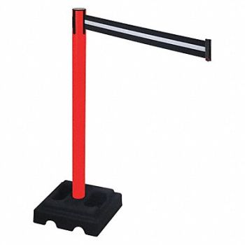 RETRACTA-BELT Barrier Post Black Blk/White Belt Square, 48VL70