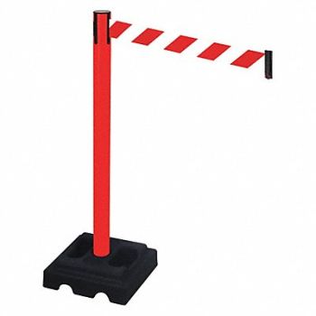 RETRACTA-BELT Barrier Post Black Red/White Belt, 48VL81