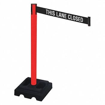 RETRACTA-BELT Barrier Post Black Black/White Belt, 48VL82