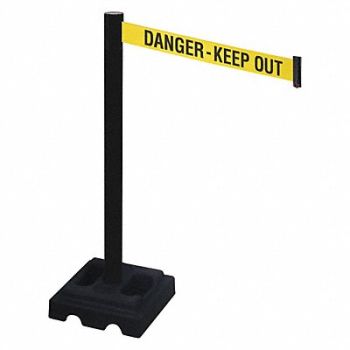 RETRACTA-BELT Barrier Post PVC Post Blk 3 in Belt W, 48VL90