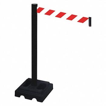 RETRACTA-BELT Barrier Post Black Red/White Belt Square, 48VL98