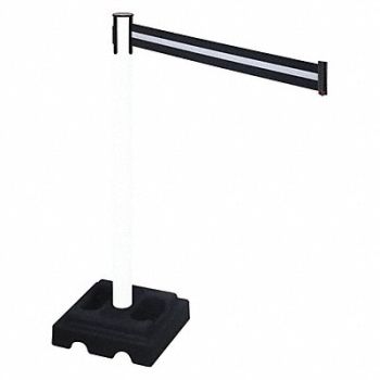 RETRACTA-BELT Barrier Post Black Blk/White Belt Square, 48VM05