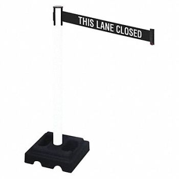 RETRACTA-BELT Barrier Post Black Post Black/White Belt, 48VM17