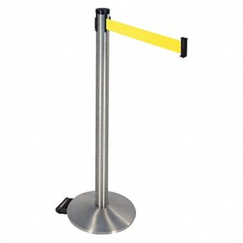 RETRACTA-BELT Barrier Post Yellow Belt w/Wheels Sloped, 48VN92