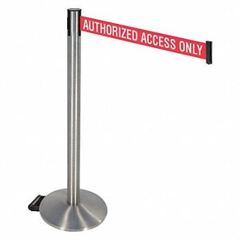 RETRACTA-BELT Barrier Post w/Wheels Rd/White Belt Text, 48VR93