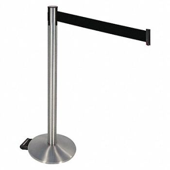 RETRACTA-BELT Barrier PostBlack Belt w/Wheels Sloped, 48VR94