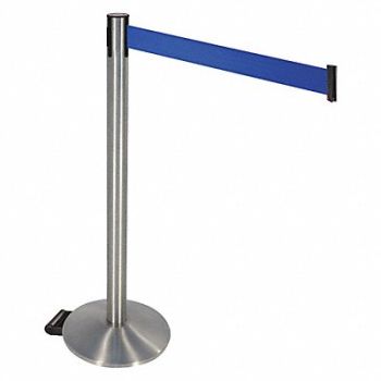 RETRACTA-BELT Barrier Post Blue Belt w/Wheels Sloped, 48VR95