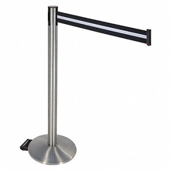RETRACTA-BELT Barrier Post Black/White Belt w/Wheels, 48VR96