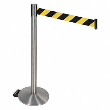 RETRACTA-BELT Barrier Post Black/Yellow Belt w/Wheels, 48VR97