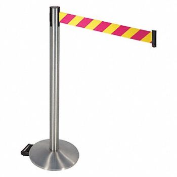 RETRACTA-BELT Barrier Post Magenta/Ylw Belt w/Wheels, 48VT03