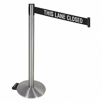 RETRACTA-BELT Barrier Post Black/White Belt w/Wheels, 48VT09