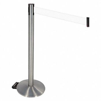 RETRACTA-BELT Barrier Post White Belt w/Wheels, 48VT10