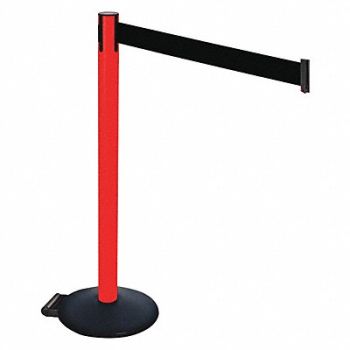 RETRACTA-BELT Barrier Post PVC Post Blk Belt w/Wheels, 48VT49