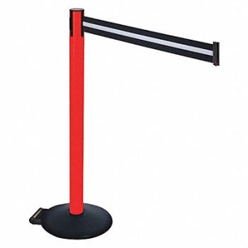RETRACTA-BELT Barrier Post Blk Blk/White Belt w/Wheels, 48VT51