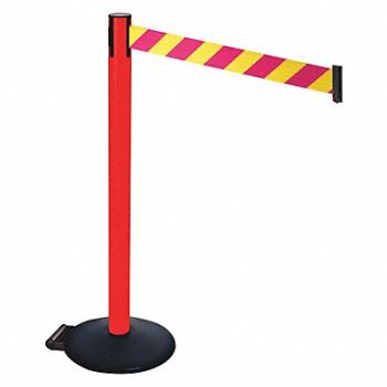 RETRACTA-BELT Barrier Post Magenta/Ylw Belt w/Wheels, 48VT57