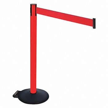 RETRACTA-BELT Barrier Post PVC Post Red Belt w/Wheels, 48VT61