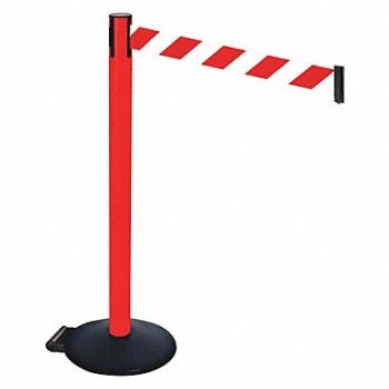 RETRACTA-BELT Barrier Post Red/White Belt w/Wheels, 48VT62
