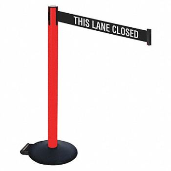 RETRACTA-BELT Barrier Post Black/White Belt w/Wheels, 48VT63