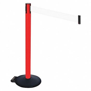 RETRACTA-BELT Barrier Post Black White Belt w/Wheels, 48VT64