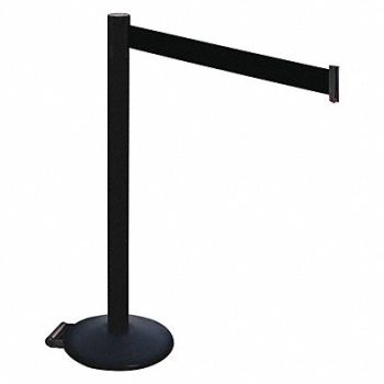 RETRACTA-BELT Barrier Post PVC Post Blk Belt w/Wheels, 48VT67