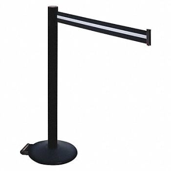 RETRACTA-BELT Barrier Post Black/White Belt w/Wheels, 48VT69