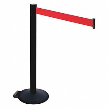 RETRACTA-BELT Barrier Post PVC Post Red Belt w/Wheels, 48VT79