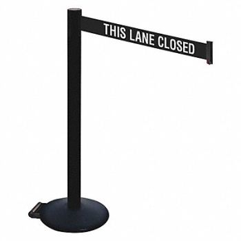 RETRACTA-BELT Barrier Post Black/White Belt w/Wheels, 48VT81