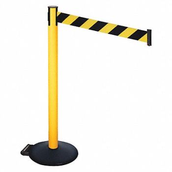 RETRACTA-BELT Barrier Post Black/Yellow Belt w/Wheels, 48VU07