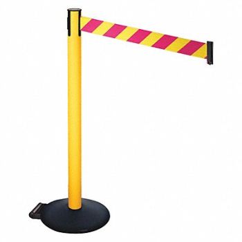 RETRACTA-BELT Barrier Post Magenta/Ylw Belt w/Wheels, 48VU12