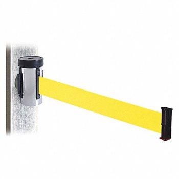 RETRACTA-BELT Belt Barrier Satin SS Yellow Belt 10ftL, 48VY55