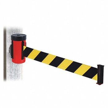 RETRACTA-BELT Belt Barrier Red Magnet Black/Ylw Belt, 48VY79