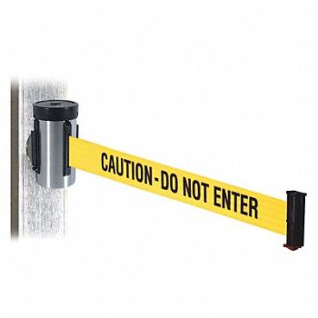 RETRACTA-BELT Belt Barrier Satin SS Ylw/Blk Text Belt, 48VZ34