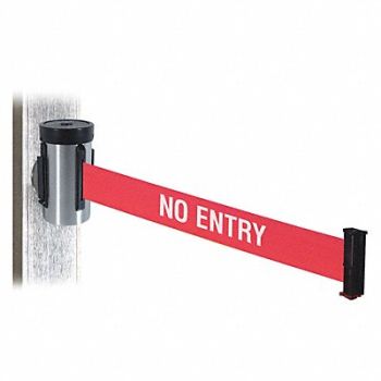 RETRACTA-BELT Belt Barrier Satin SS Rd/White Text Belt, 48VZ86